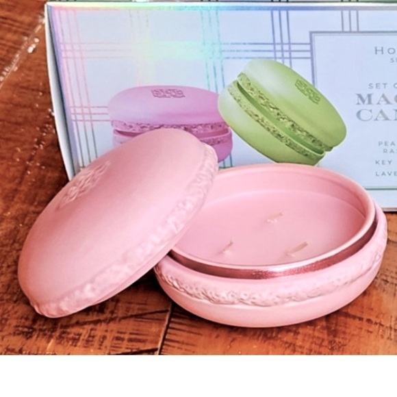 Homeworx,NIB Macaron scented Candle set of 3, 3 wick Scent PBJ,Lavender,Key Lime - Picture 2 of 4